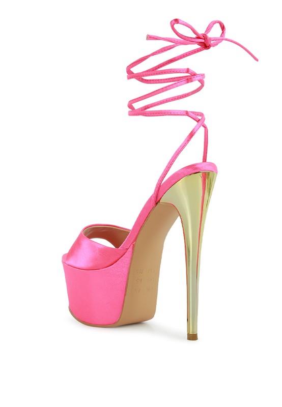 PINK LIKE BARBIE PLATFORM LACE -UP STILETTOS