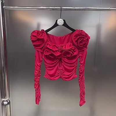 Sexy Off Shoulder Three-Dimensional Flowers Top