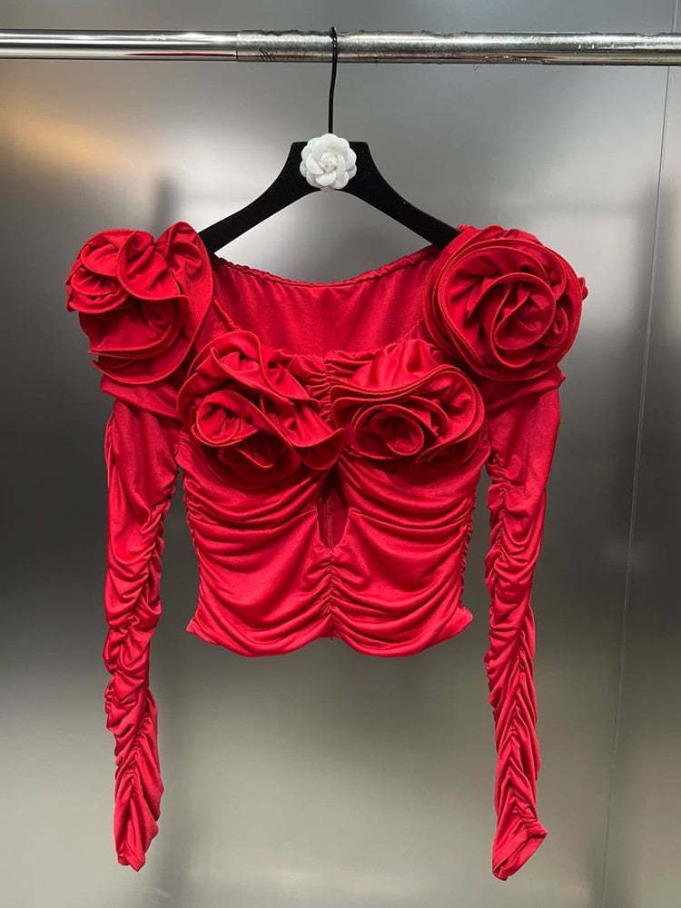 Sexy Off Shoulder Three-Dimensional Flowers Top