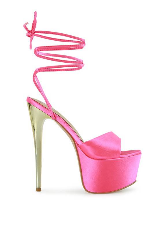 PINK LIKE BARBIE PLATFORM LACE -UP STILETTOS