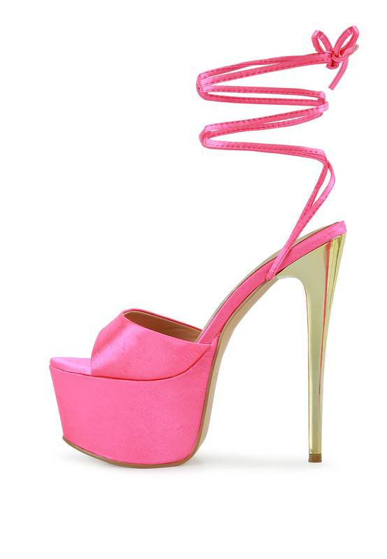 PINK LIKE BARBIE PLATFORM LACE -UP STILETTOS
