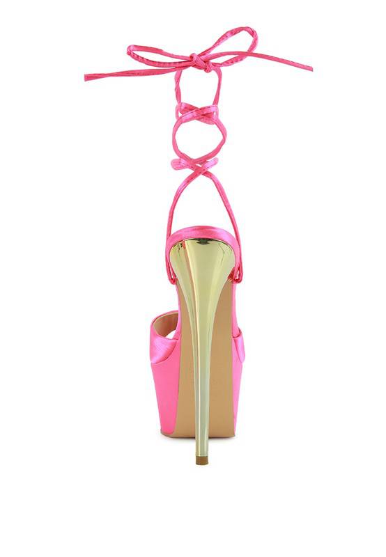 PINK LIKE BARBIE PLATFORM LACE -UP STILETTOS