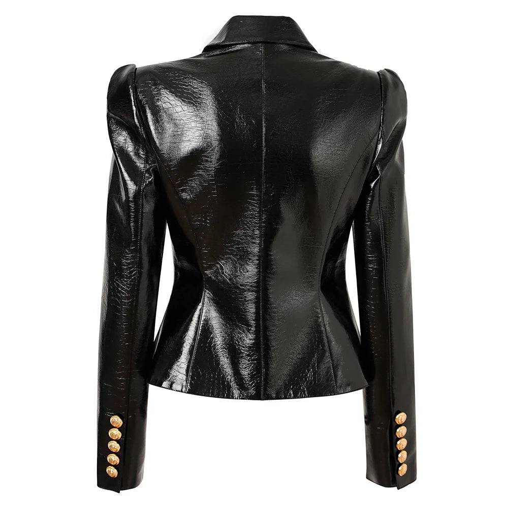 SLEEK CHIC FAUX- LEATHER BLACK BLAZER