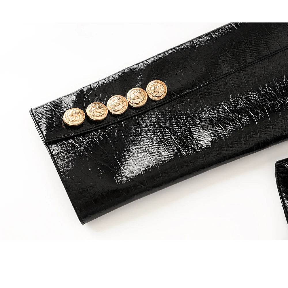 SLEEK CHIC FAUX- LEATHER BLACK BLAZER