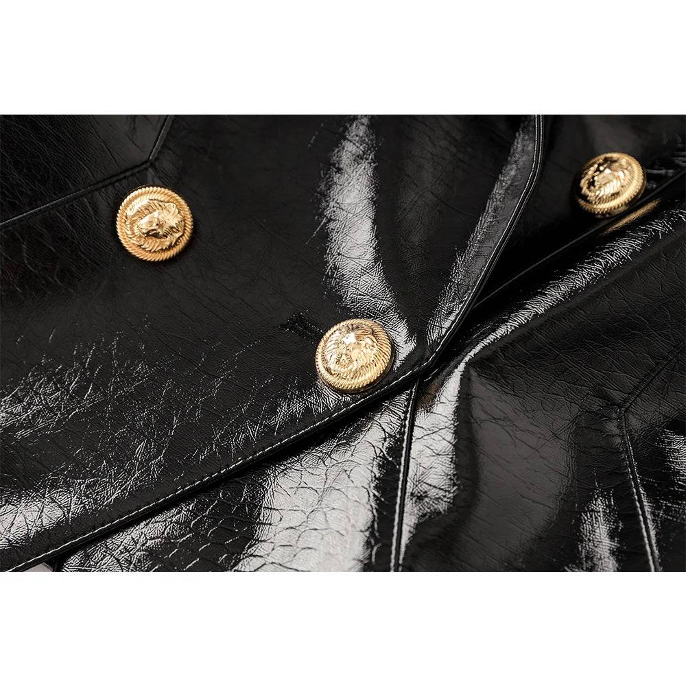 SLEEK CHIC FAUX- LEATHER BLACK BLAZER