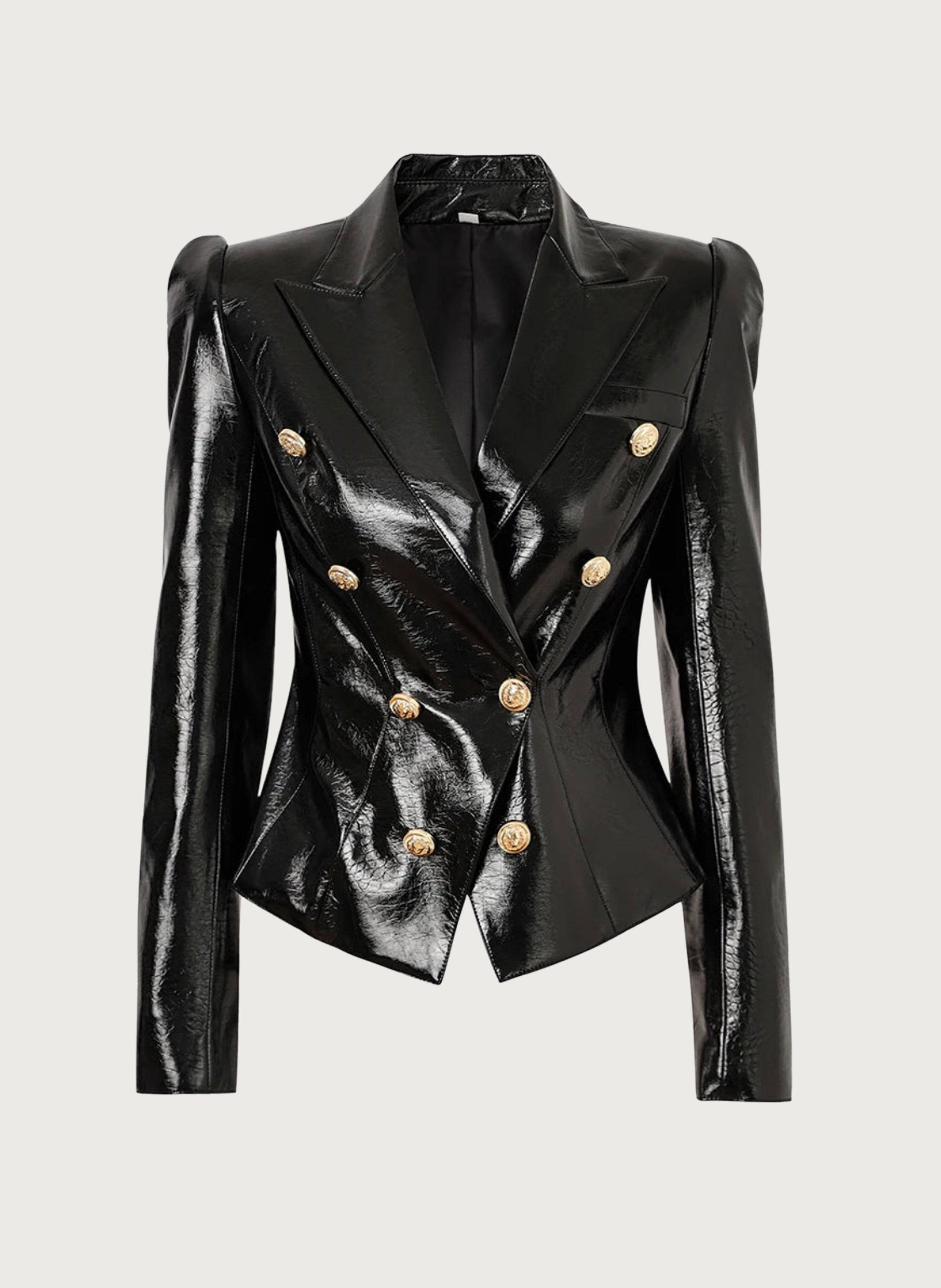 SLEEK CHIC FAUX- LEATHER BLACK BLAZER