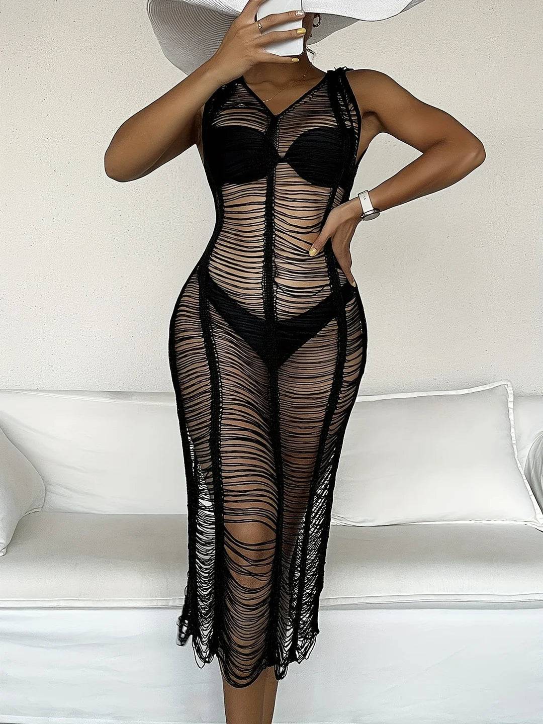 SIDE SPLIT COVER CHIC AND TRENDY: WOMEN’S HALLOW OUT DRESS FOR POOL OR THE BEACH