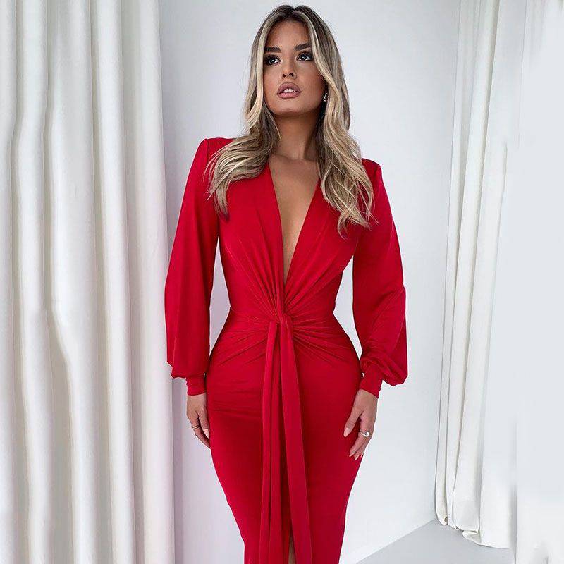 ELEGANT DEEP V-NECK BANDAGE DRESS