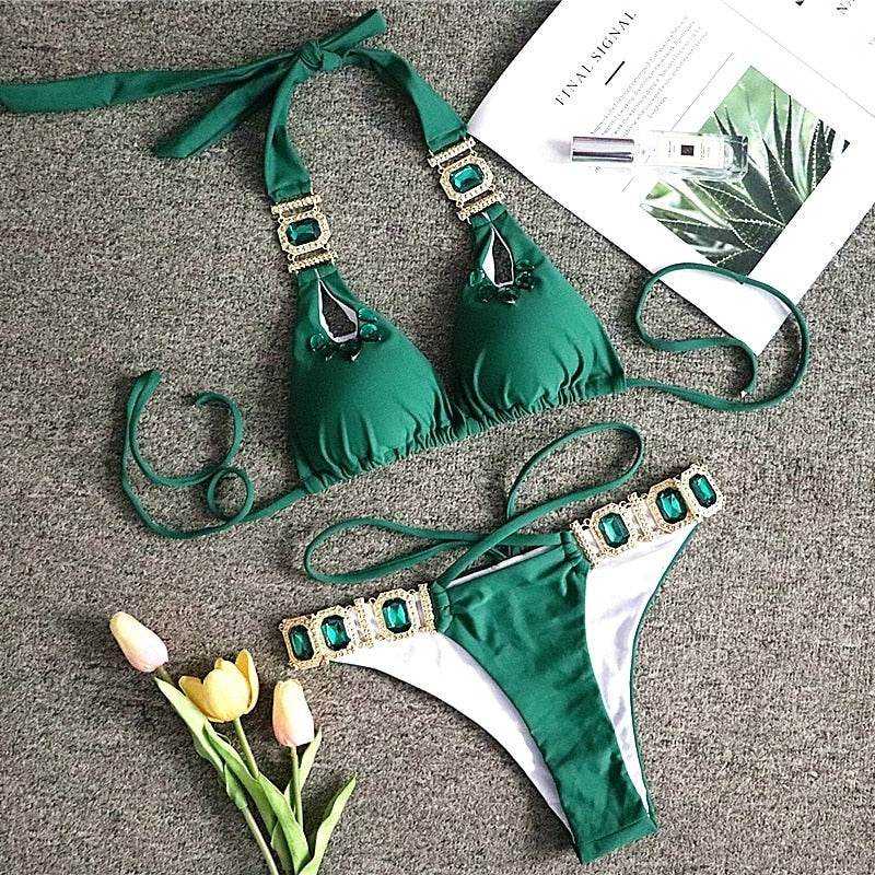 Luxury Crystal Thong String Bikini Set