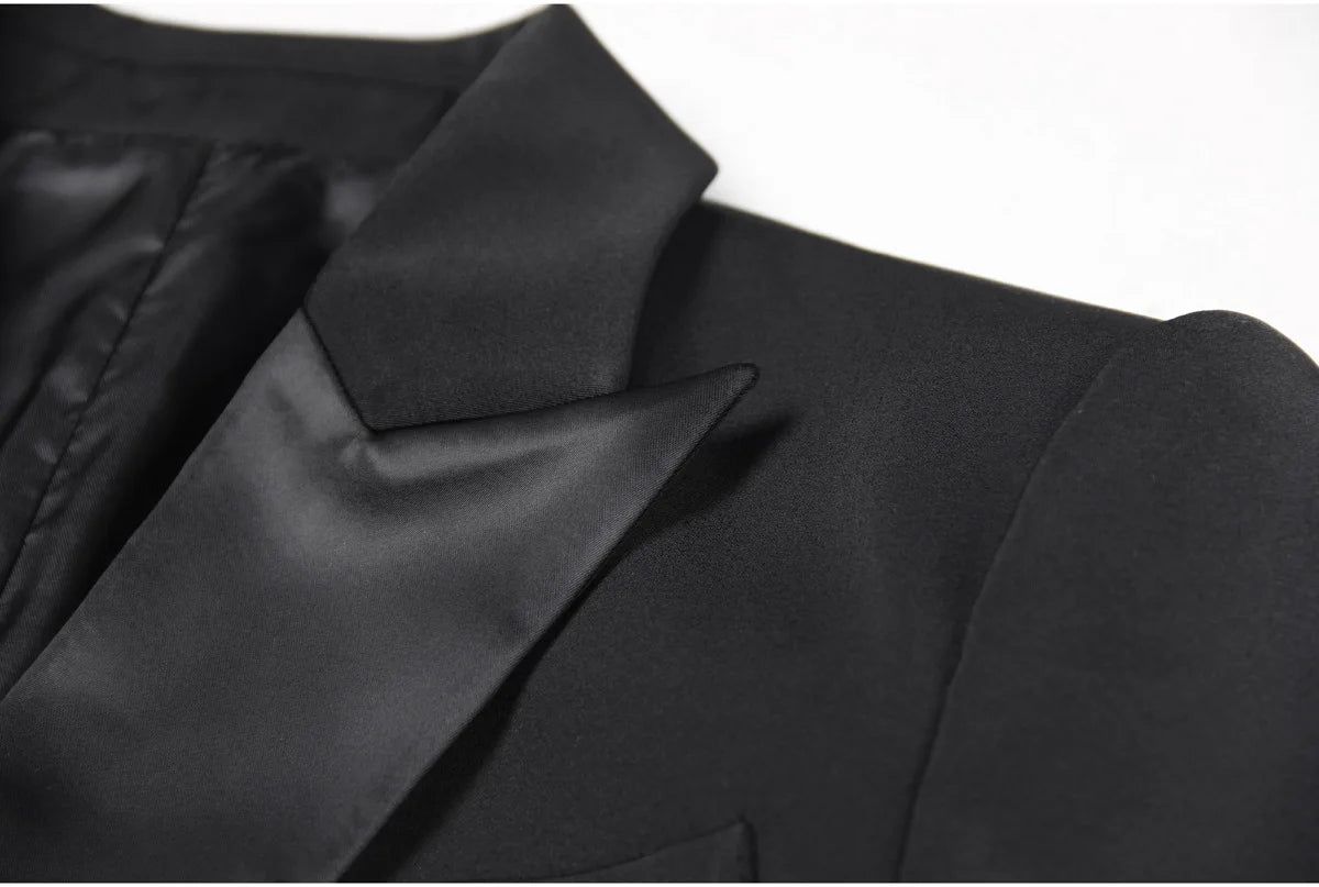 SLEEK ELEGANCE BOW-BELTED BLACK BLAZER DRESS