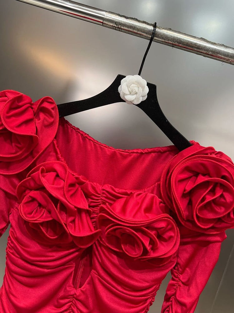 Sexy Off Shoulder Three-Dimensional Flowers Top