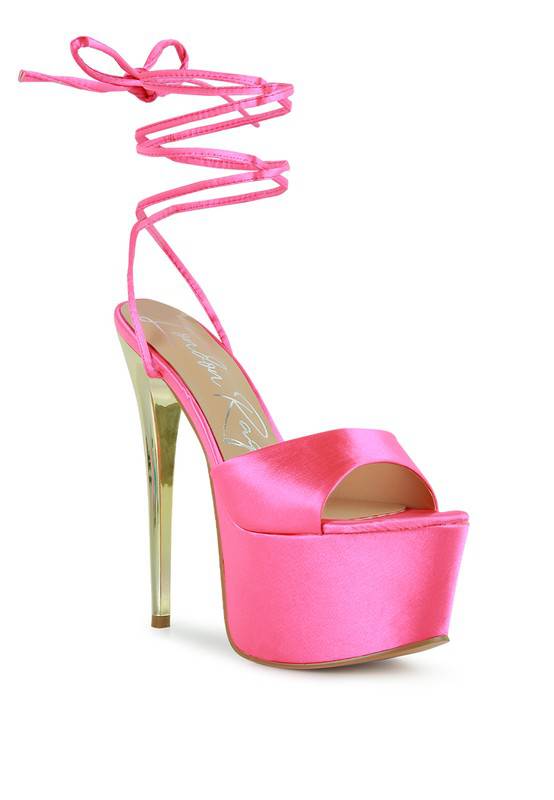 PINK LIKE BARBIE PLATFORM LACE -UP STILETTOS