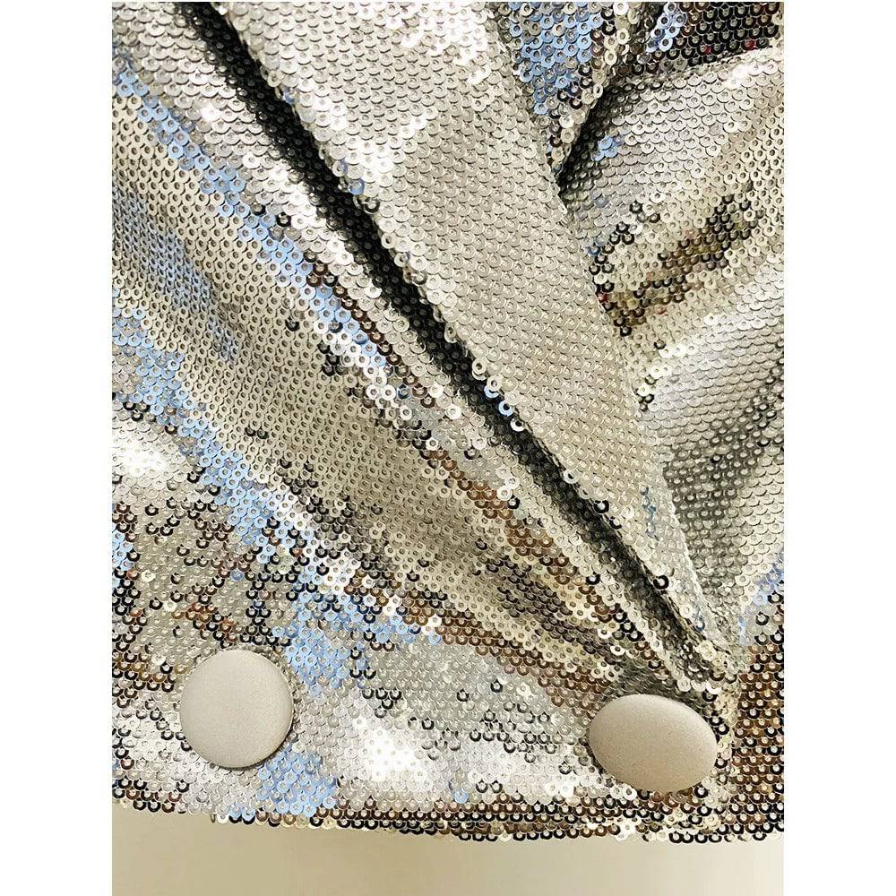 SPARKLING SILVER SEQUIN BLAZER MINI SKIRT