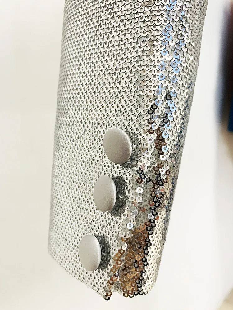 SPARKLING SILVER SEQUIN BLAZER MINI SKIRT