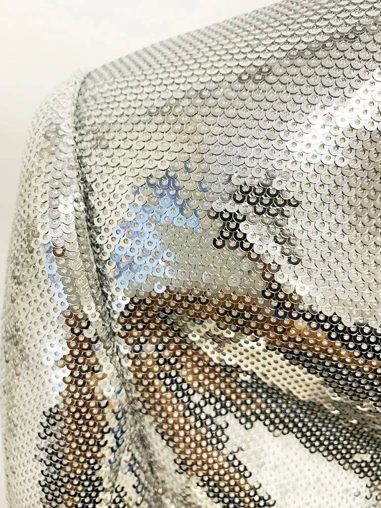 SPARKLING SILVER SEQUIN BLAZER MINI SKIRT