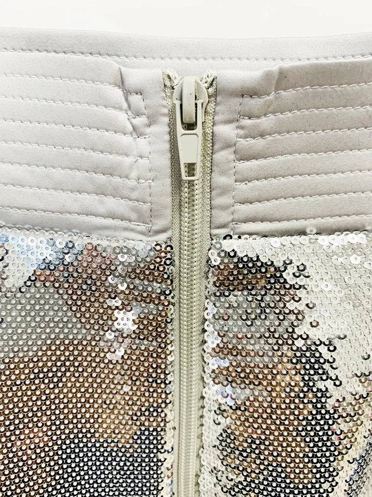 SPARKLING SILVER SEQUIN BLAZER MINI SKIRT