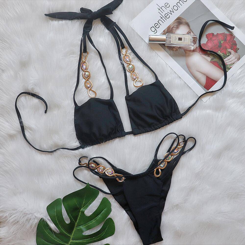 Luxury Crystal Thong String Bikini Set