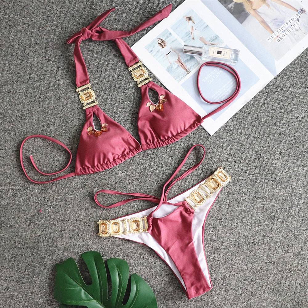 Luxury Crystal Thong String Bikini Set