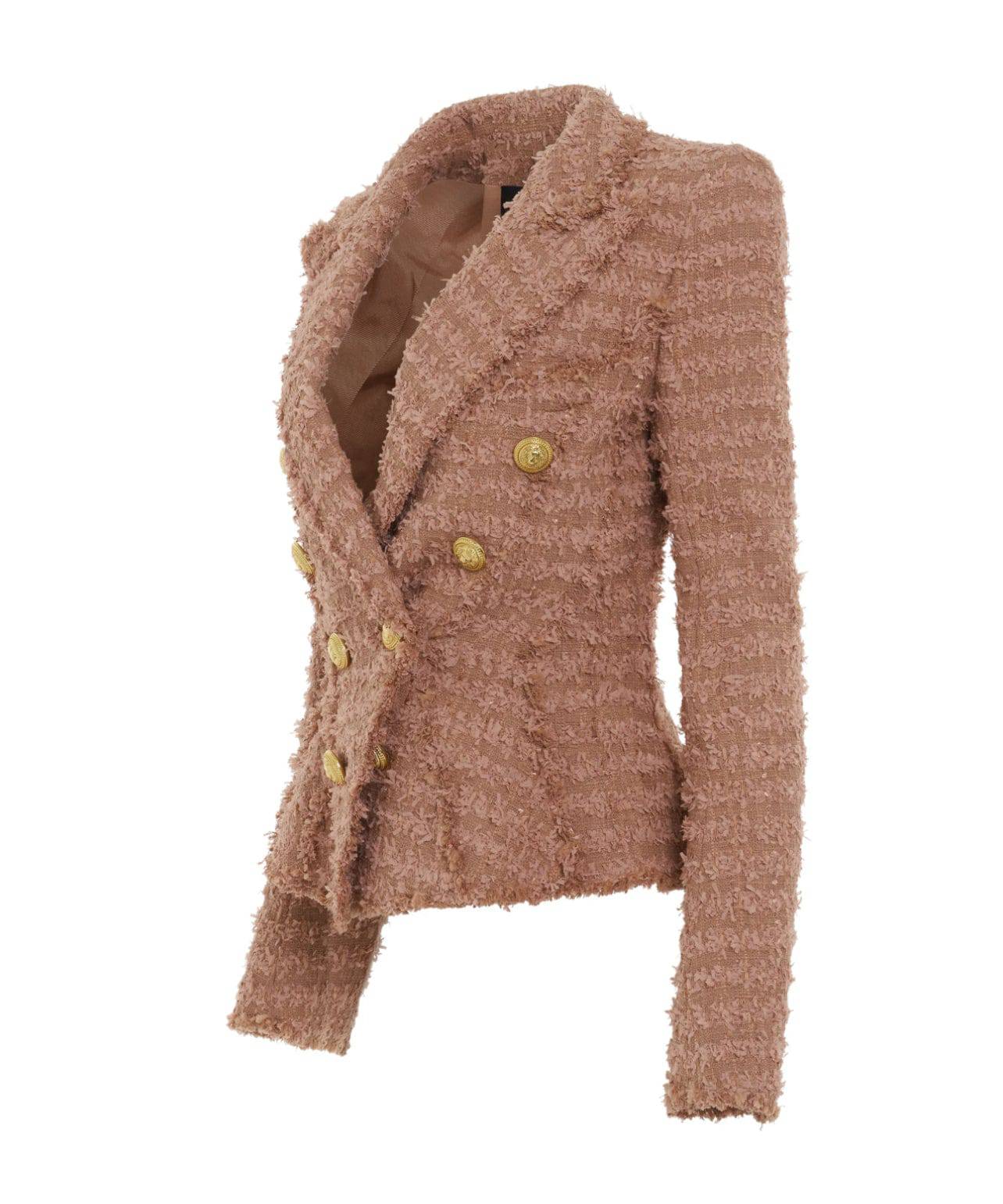 Aurora Women's Brown Tweed Blazer and Short Set With Gold Buttons